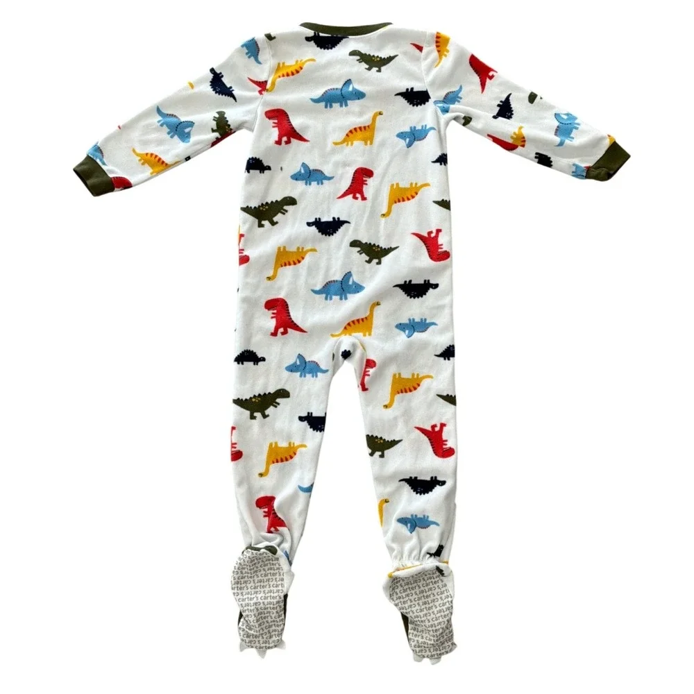 Carters Toddler Boys Dinosaur‎ Fleece Footed Pajamas White 4T